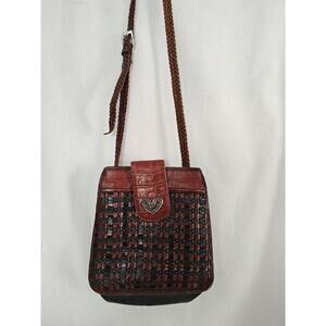 Brighton Purse Brown Black Leather Woven Shoulder Bag Handbag Purse Vintage